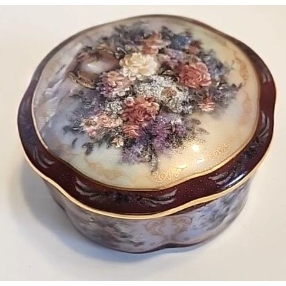 Lena Liu Vintage Magic Makers Floral Porcelain Trinket Box With Gold Trim READ - Picture 11 of 11